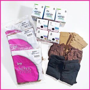 25 NEW L'EGGS SZ Q PANTYHOSE - 19 NUDE, 2 JET BLACK, 2 OFF BLACK & 2 SOFT BROWN